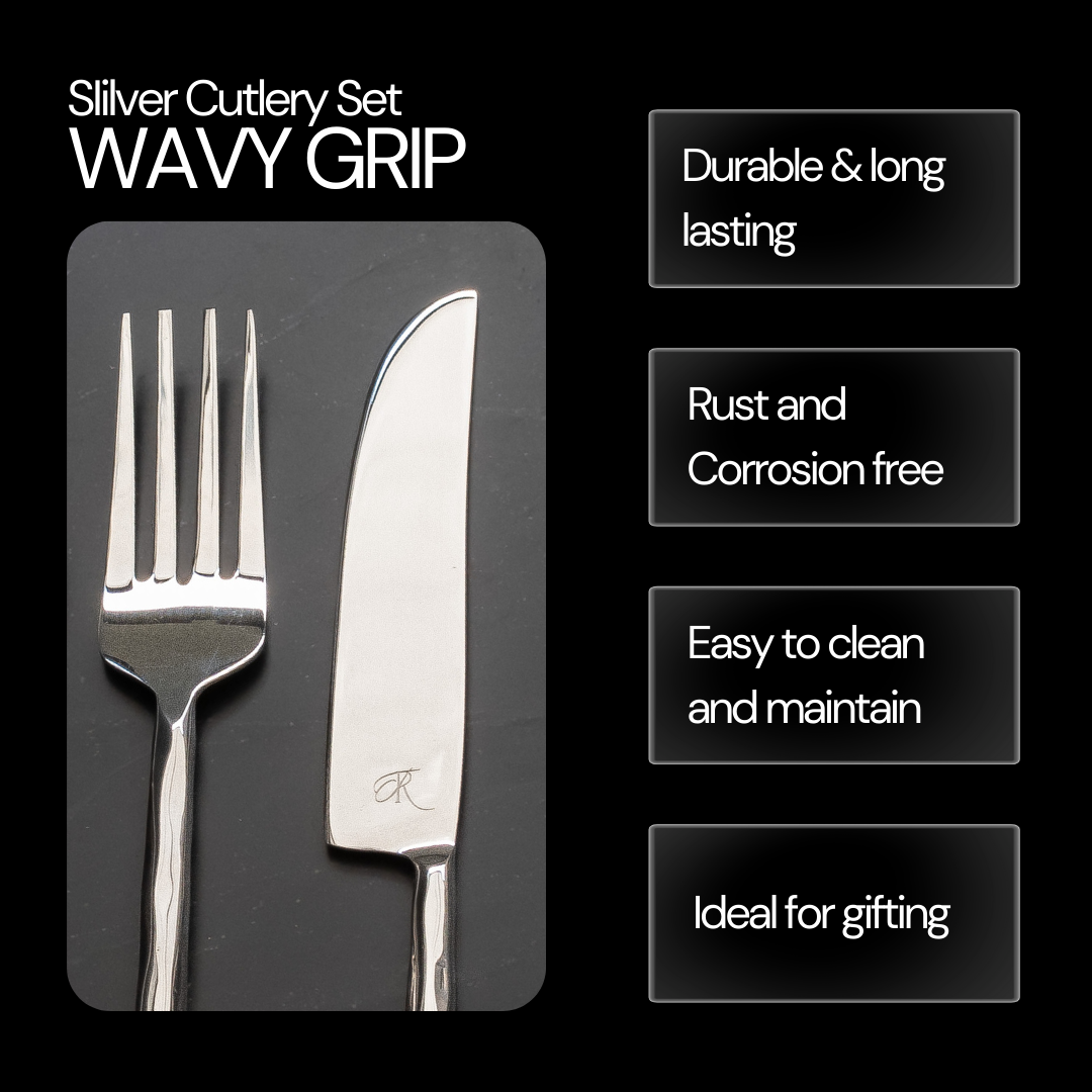 Wavy silver cutlery features